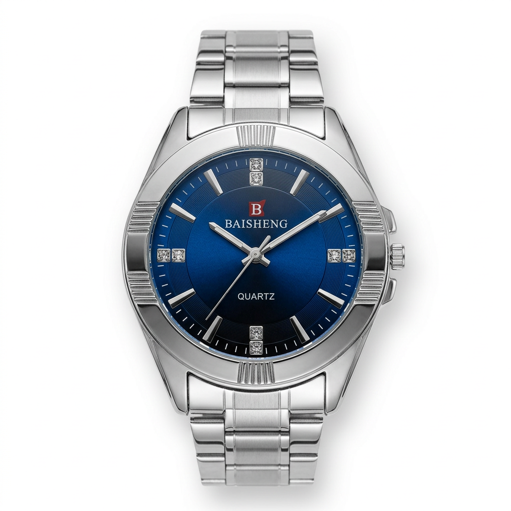 Blue watch dial close-up
