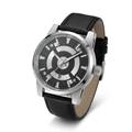 Black strap watch crown-side angled view